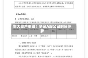 重大资产重组！多家A股公司明日停牌