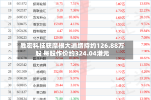 胜宏科技获摩根大通增持约126.88万股 每股作价约324.04港元