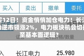 连买12日！资金悄悄加仓电力！长江电力逆市领涨2%，电力板块机会切换至基本面逻辑？