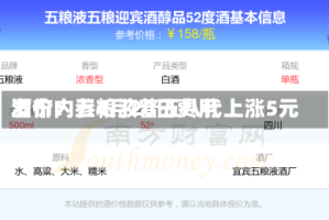 酒价内参4月20日费用发布：五粮液普五八代上涨5元