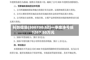 科创信息(300730.SZ)一季度净亏损1267.50万元