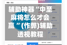 辅助神器“中至麻将怎么才会赢 ”(作弊)辅助透视教程