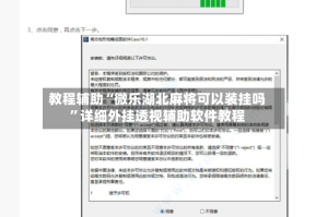 教程辅助“微乐湖北麻将可以装挂吗”详细外挂透视辅助软件教程