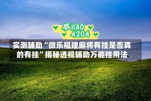 实测辅助“微乐福建麻将有挂是否真的有挂”揭秘透视辅助万能挂用法