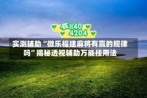 实测辅助“微乐福建麻将有赢的规律吗”揭秘透视辅助万能挂用法