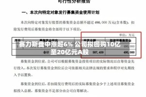 赛力斯盘中涨超6% 公司拟回购10亿至20亿元A股