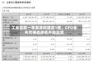 工业富联一季度净利增逾1倍，CPO全光交换机样机开始出货