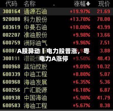 A股异动丨电力股普涨，粤电力A涨停-第1张图片