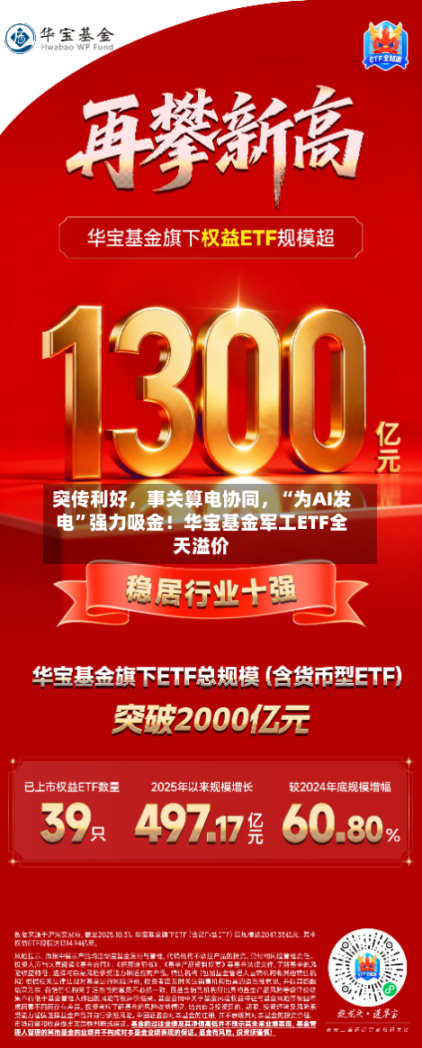 突传利好，事关算电协同	，“为AI发电	”强力吸金！华宝基金军工ETF全天溢价-第1张图片