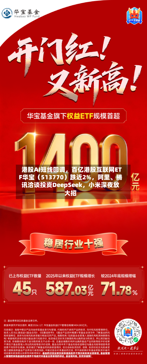 港股AI短线回调	，百亿港股互联网ETF华宝（513770）跌近2%，阿里、腾讯洽谈投资DeepSeek，小米深夜放大招-第1张图片