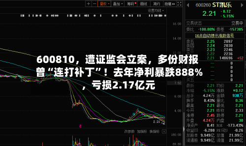 600810，遭证监会立案	，多份财报曾“连打补丁	”！去年净利暴跌888%，亏损2.17亿元-第2张图片