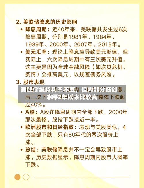 美联储维持利率不变	，但内部分歧创1992年以来比较高水平-第2张图片