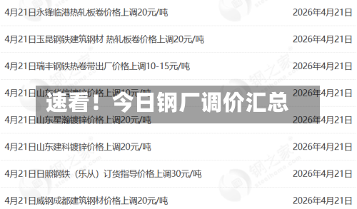 速看!今日钢厂调价汇总-第2张图片