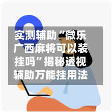 实测辅助“微乐广西麻将可以装挂吗”揭秘透视辅助万能挂用法-第1张图片