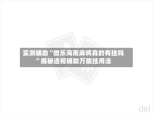 实测辅助“微乐海南麻将真的有挂吗”揭秘透视辅助万能挂用法-第2张图片