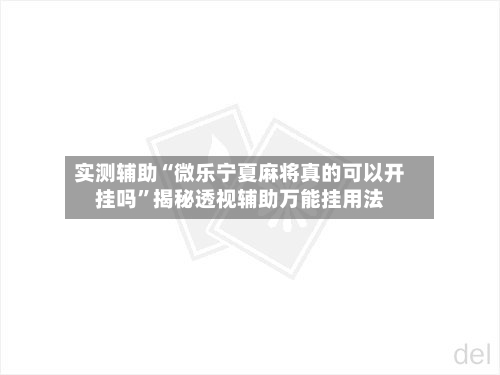 实测辅助“微乐宁夏麻将真的可以开挂吗”揭秘透视辅助万能挂用法-第3张图片